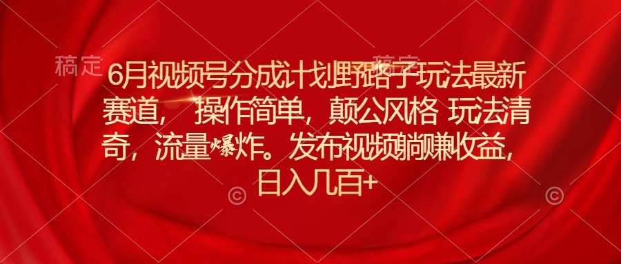 (11040期)6月视频号分成计划野路子玩法最新赛道操作简单,颠公风格玩法清奇,流…-优优云网创