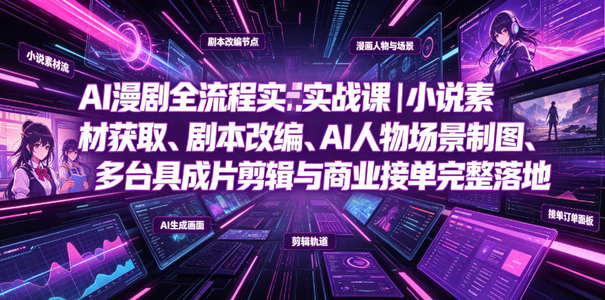 AI漫剧全流程实战课|小说素材获取、剧本改编、AI人物场景制图、多工具成片剪辑、平台付费变现与商业接单完整落地-优优云网创