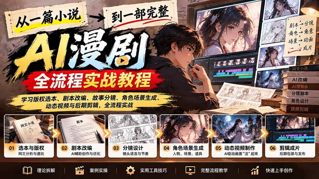(21262期)从一篇小说到一部完整AI漫剧:学习版权选本、剧本改编、故事分镜、角色场景生成、动态视频与后期剪辑-优优云网创-中创网