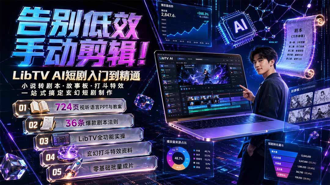 告别低效手动剪辑!LibTV AI短剧入门到精通,小说转剧本方法,故事板打斗特效一站式搞定玄幻短剧制作-优优云网创