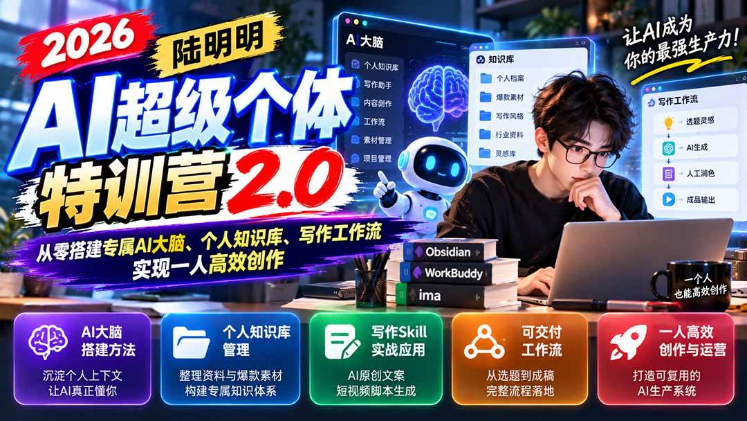 （21281期）2026AI超级个体特训营2.0：从零搭建专属AI大脑、个人知识库、写作工作流，实现一人高效创作