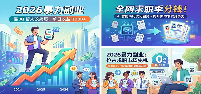 2026暴力副业:靠AI帮人改简历,单日收益1000+,全网求职季分钱-优优云网创