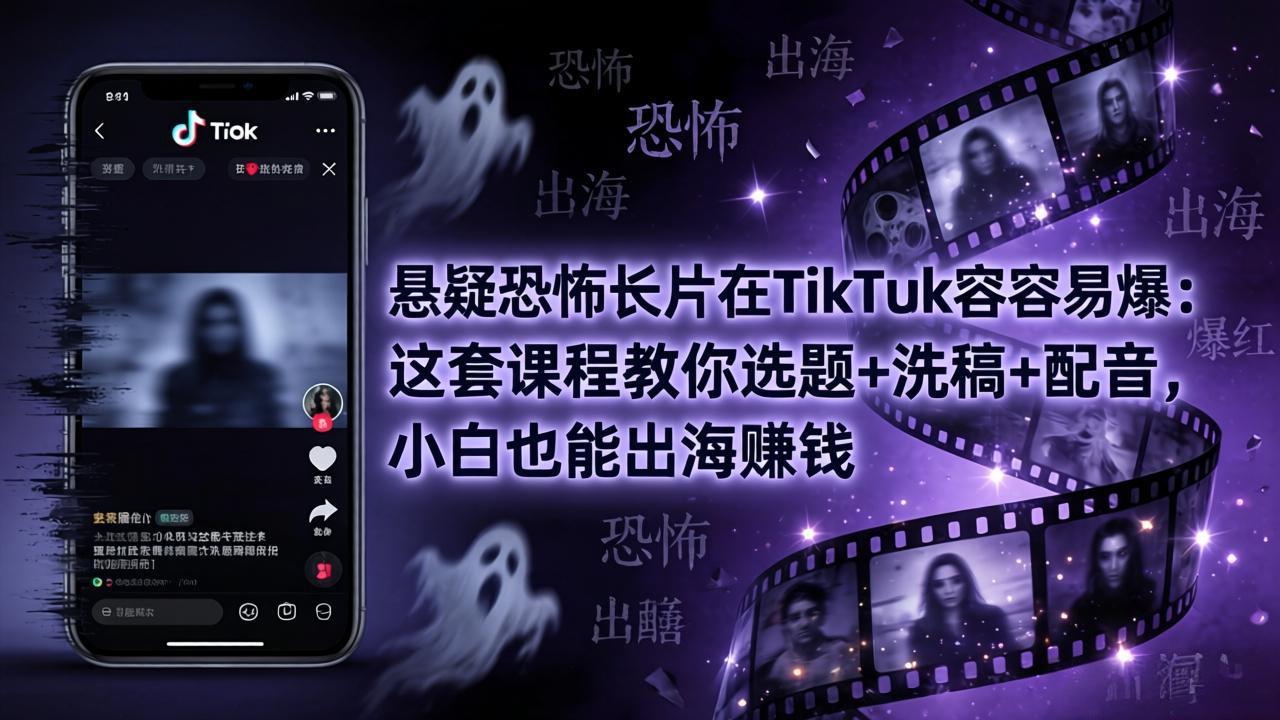 悬疑恐怖长片在TikTok最容易爆:这套课程教你选题+洗稿+配音,小白也能出海赚钱-优优云网创