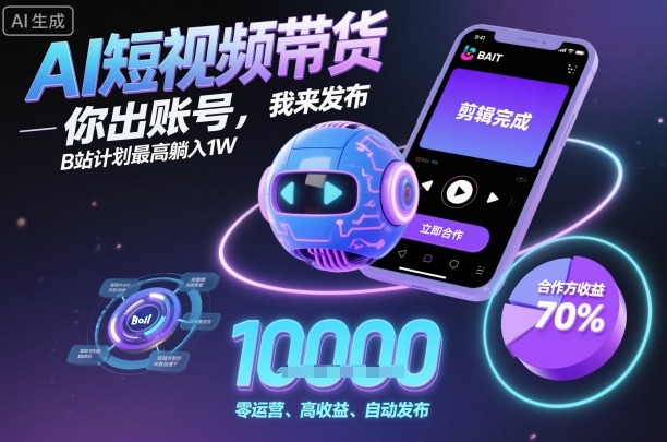 AI短视频带货,你出账号,我来发布,B站计划最高躺入1W【揭秘】-优优云网创