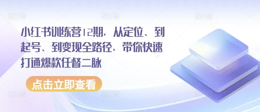 小红书训练营12期,从定位、到起号、到变现全路径,带你快速打通爆款任督二脉-优优云网创