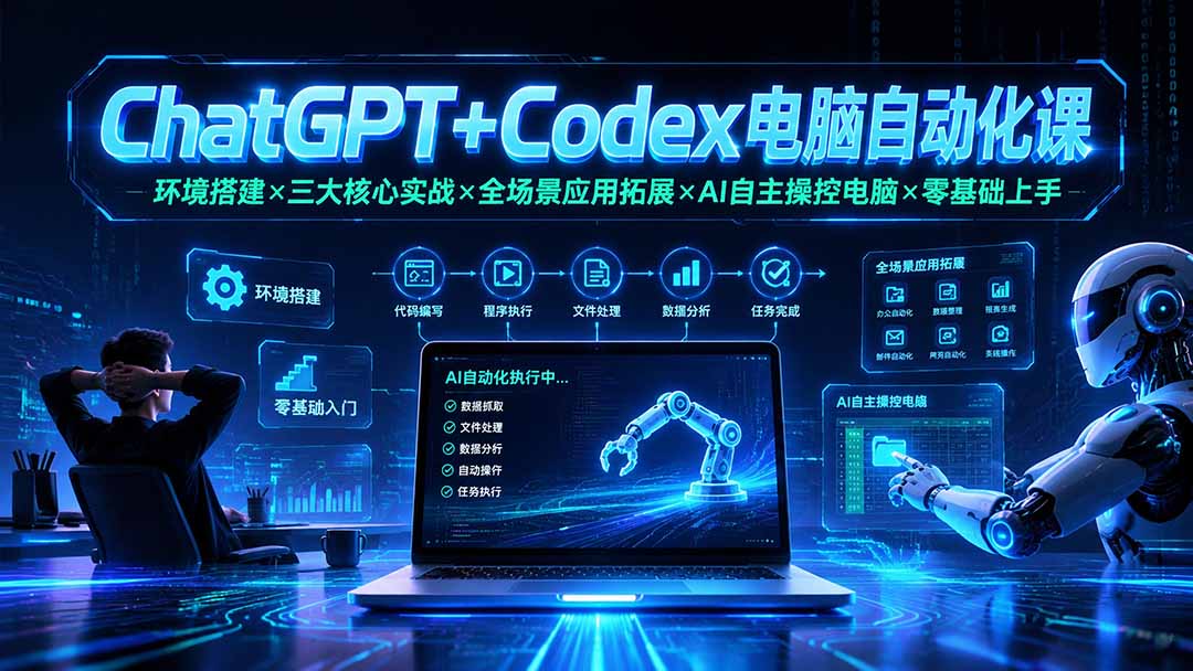 ChatGPT+Codex电脑自动化课:环境搭建×三大核心实战×全场景应用拓展×AI自主操控电脑×零基础上手-优优云网创