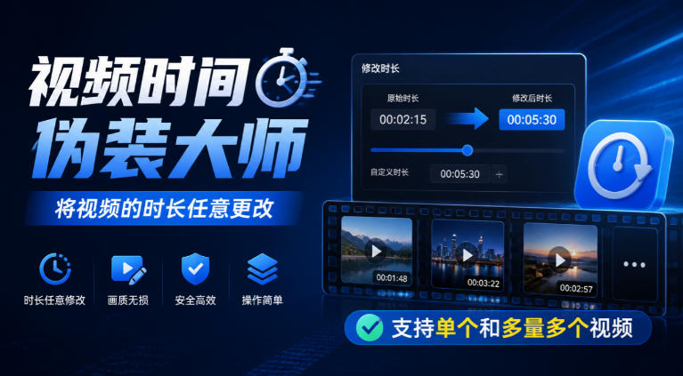视频时间伪装大师,将视频的时长任意更改,支持单个和多量多个视频-优优云网创-中创网