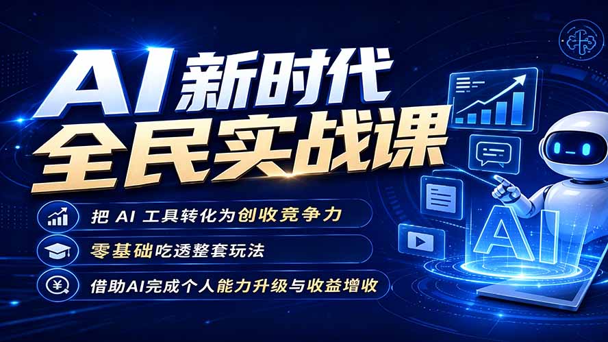AI新时代全民实战课,把 AI 工具转化为创收竞争力,零基础吃透整套玩法,借助AI完成个人能力升级与收益增收。-优优云网创