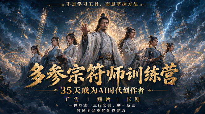多参宗符师训练营，35天成为AI时代创作者，广告|短片|长剧，一种方法，三段实训，举一反三，打通全品类的创作能力-优优云网创-中创网