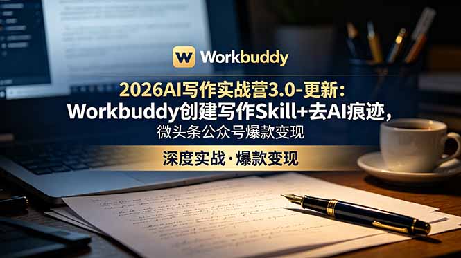 2026AI写作实战营3.0-更新：Workbuddy创建写作Skill+去AI痕迹，微头条公众号爆款变现-优优云网创