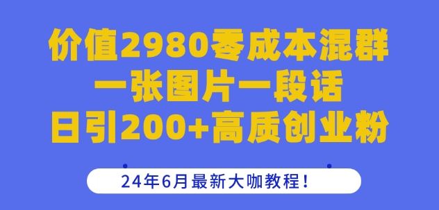 价值2980零成本混群一张图片一段话日引200+高质创业粉,24年6月最新大咖教程【揭秘】-优优云网创