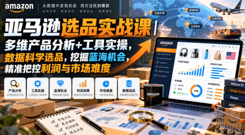 亚马逊选品实战课|多维产品分析+工具实操,数据科学选品,挖掘蓝海机会,精准把控利润与市场难度-优优云网创-中创网