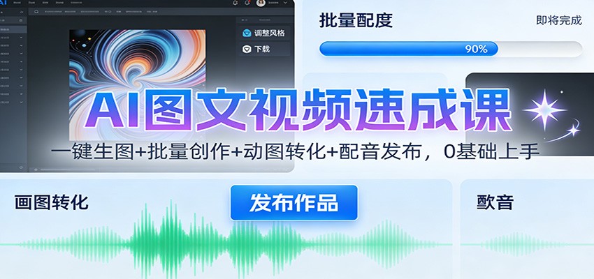 AI图文视频速成课:一键生图+批量创作+动图转化+配音发布,0基础上手-优优云网创