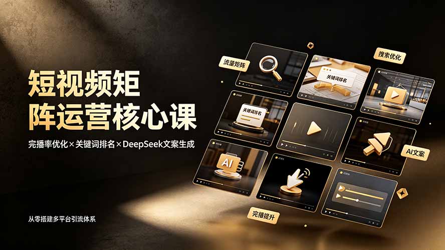 短视频矩阵运营核心课:完播率优化×关键词排名×DeepSeek文案生成,从零搭建多平台引流体系-优优云网创