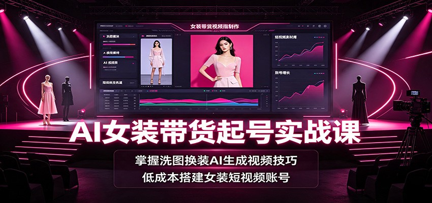 AI女装带货起号实战课:掌握洗图换装AI生成视频技巧,低成本搭建女装短视频账号-优优云网创