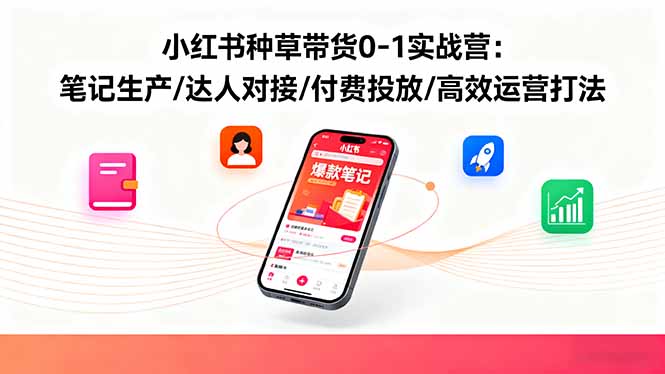 小红书种草带货0-1实战营：笔记生产/达人对接/付费投放/高效运营打法-优优云网创