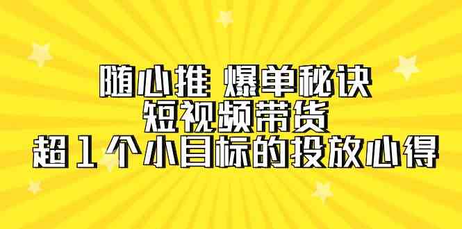 （9687期）随心推 爆单秘诀，短视频带货-超1个小目标的投放心得（7节视频课）-优优云网创