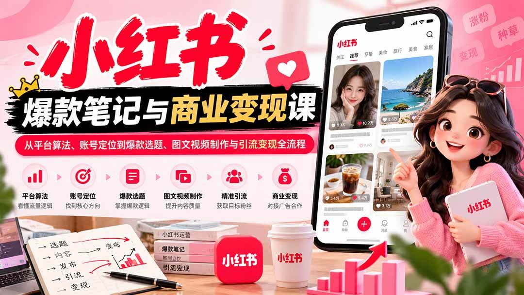 （20709期）2026小红书爆款笔记与商业变现课：从平台算法、账号定位到爆款选题、图文视频制作与引流变现全流程-优优云网创-中创网