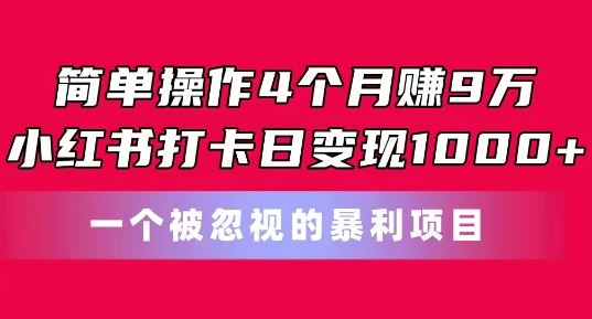 简单操作4个月赚9w,小红书打卡日变现1k,一个被忽视的暴力项目【揭秘】-优优云网创