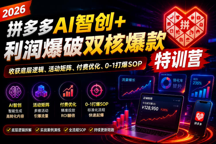 2026拼多多AI智创+利润爆破双核爆款特训营,收获底层逻辑、活动矩阵、付费优化、0-1打爆SOP(更新0727)-优优云网创
