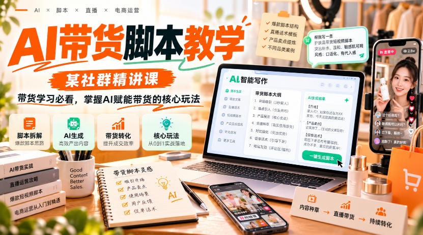 AI带货脚本教学，某社群精讲课，带货学习必看，掌握AI赋能带货的核心玩法-优优云网创-中创网