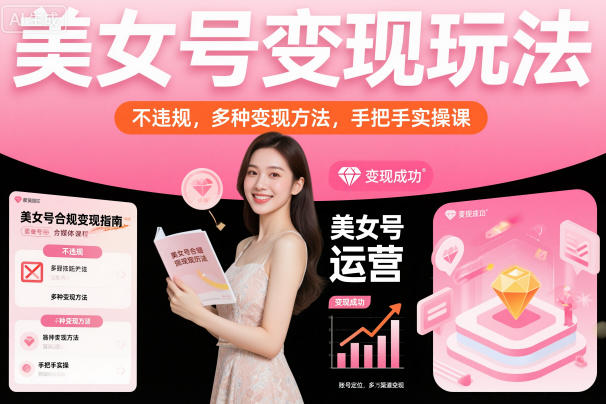 美女号变现玩法,不违规,多种变现方法,手把手实操课
