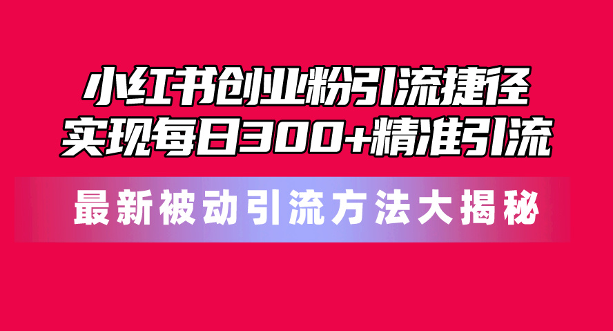 (10692期)小红书创业粉引流捷径!最新被动引流方法大揭秘,实现每日300+精准引流-优优云网创
