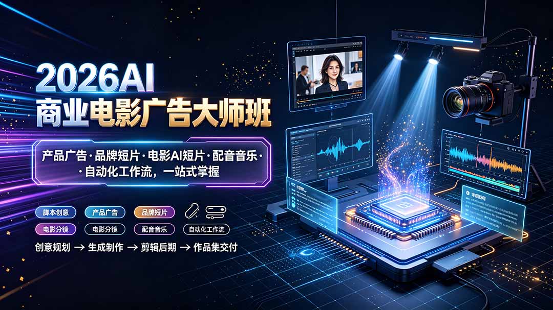 2026AI商业电影广告大师班:产品广告·品牌短片·电影AI短片·配音音乐·自动化工作流,一站式掌握-优优云网创
