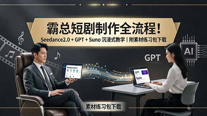 霸总短剧制作全流程!Seedance2.0 + GPT + Suno 沉浸式教学|附素材练习包下载-优优云网创