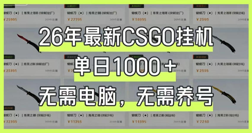 26年最新CSGO挂G系统，单日1000+，无需电脑，无需养号，0基础可上手【揭秘】-优优云网创