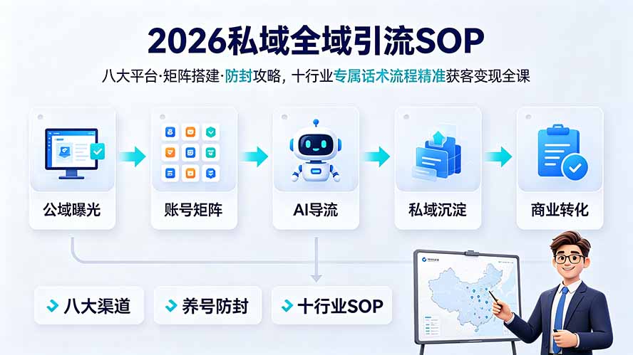 2026私域全域引流SOP|八大平台·矩阵搭建·防封攻略,十行业专属话术流程精准获客变现全课-优优云网创