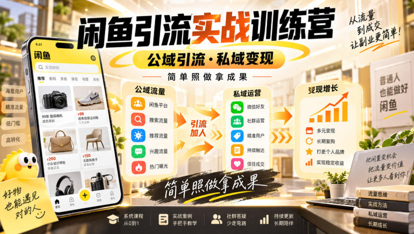 闲鱼引流实战训练营,公域引流·私域变现,简单照做拿成果-优优云网创-中创网
