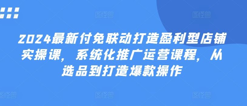 2024最新付免联动打造盈利型店铺实操课,系统化推广运营课程,从选品到打造爆款操作-优优云网创