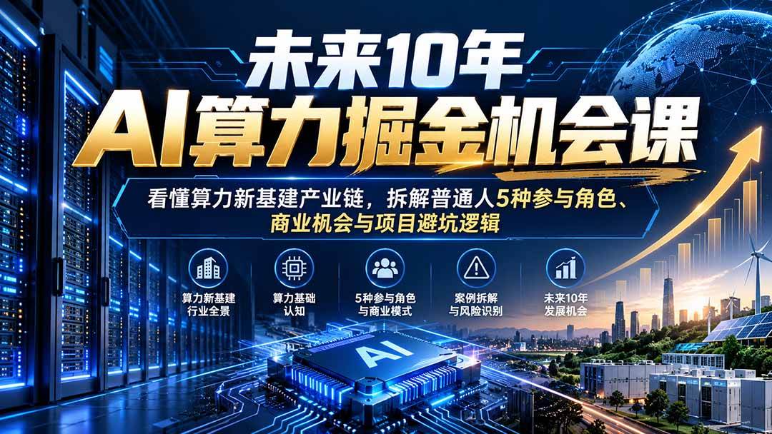 (20825期)未来10年AI算力掘金机会课:看懂算力新基建产业链,拆解普通人5种参与角色、商业机会与项目避坑逻辑-优优云网创-中创网