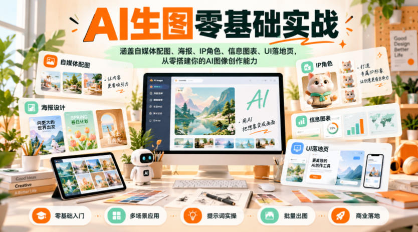 AI生图零基础实战，涵盖自媒体配图、海报、IP角色、信息图表、UI落地页，从零搭建你的AI图像创作能力-优优云网创-中创网