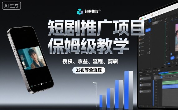 短剧推广项目保姆级教学,授权、收益、流程、剪辑,发布等全流程-优优云网创