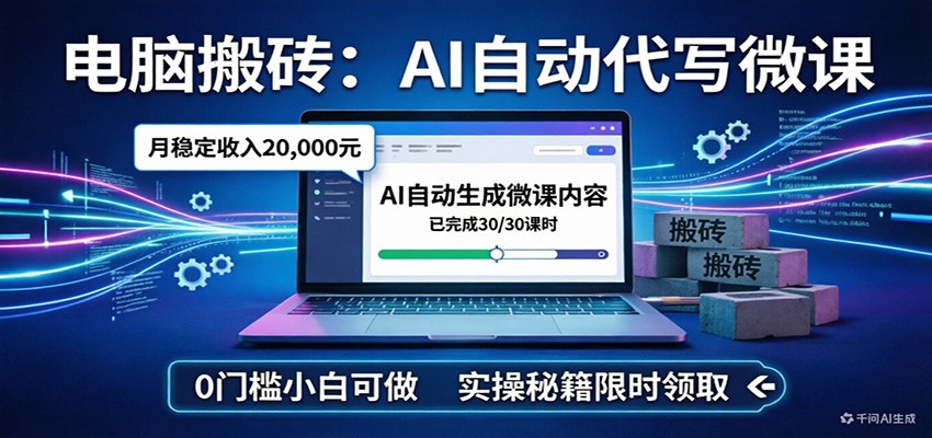 电脑搬砖AI自动代写微课,月稳定2W,0门槛小白可做,实操秘籍-优优云网创