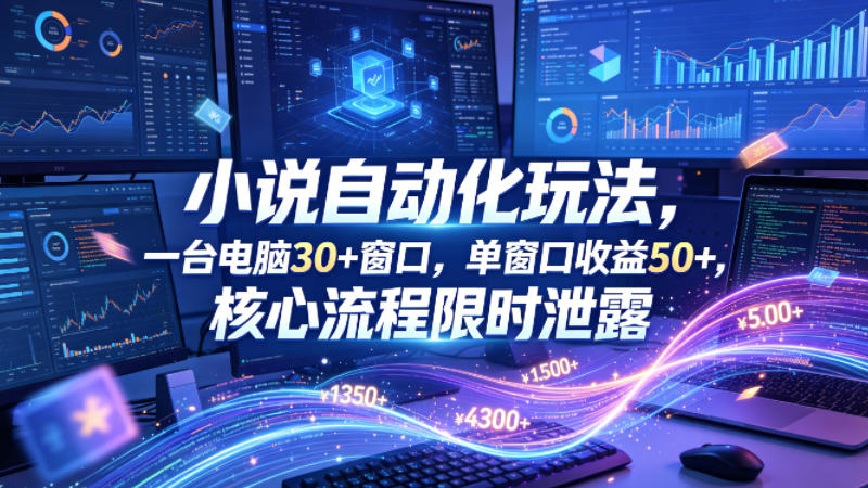 小说挂G自动化玩法,一台电脑30+窗口,单窗口收益50+,核心流程限时泄露【揭秘】-优优云网创