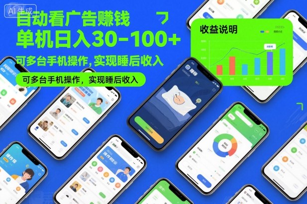 自动看广告賺钱，单机日入30-100+，可多台手机操作，实现睡后收入【揭秘】-优优云网创