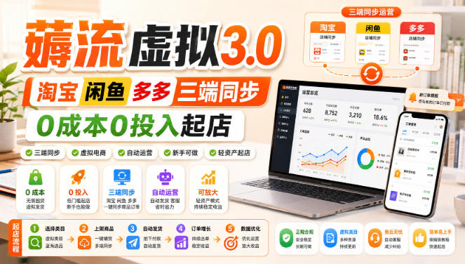 绅白不白·薅流虚拟3.0丨淘宝闲鱼多多三端同步丨0成本0投入起店(更新)-优优云网创-中创网