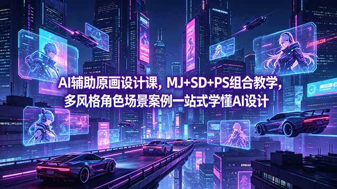 (18731期)AI辅助原画设计课,MJ+SD+PS组合教学,多风格角色场景案例一站式学懂AI设计-优优云网创