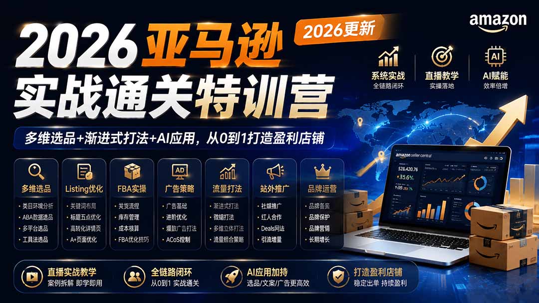2026亚马逊实战通关特训营-2026更新，多维选品+渐进式打法+AI应用，从0到1打造盈利店铺-优优云网创