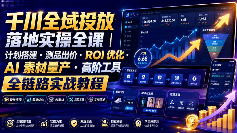 千川全域投放落地实操全课|计划搭建・测品出价・ROI优化・AI素材量产・高阶工具全链路实战教程-优优云网创