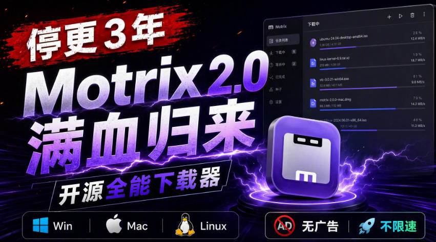 （20382期）停更3年，Motrix 2.0满血归来：开源全能下载器，Win/Mac/Linux通吃，无广告不限速-优优云网创-中创网
