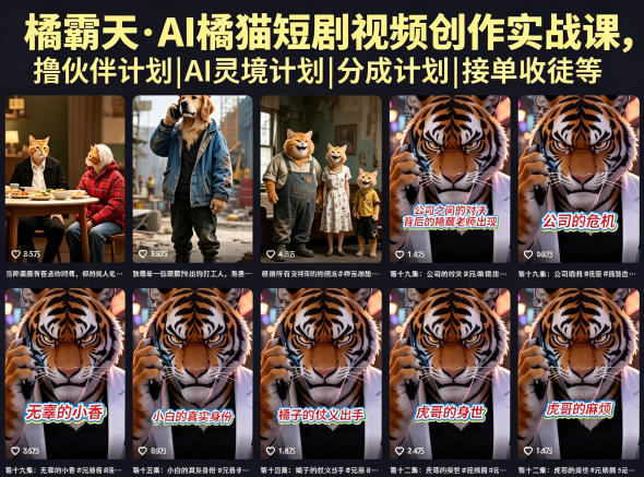 橘霸天·AI橘猫短剧视频创作实战课,撸伙伴计划|AI灵境计划|分成计划|接单收徒等-优优云网创