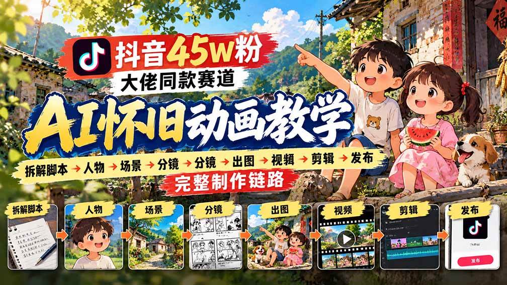 (20781期)抖音45W粉大佬同款赛道AI怀旧动画教学:拆解脚本→人物→场景→分镜→出图→视频→剪辑→发布完整制作链路-优优云网创-中创网