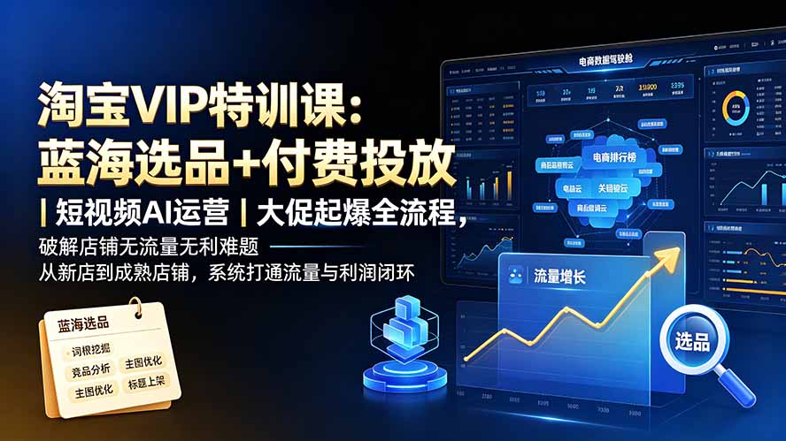淘宝VIP特训课-更新:蓝海选品+付费投放|短视频AI运营|大促起爆全流程,破解店铺无流量无利润难题-优优云网创