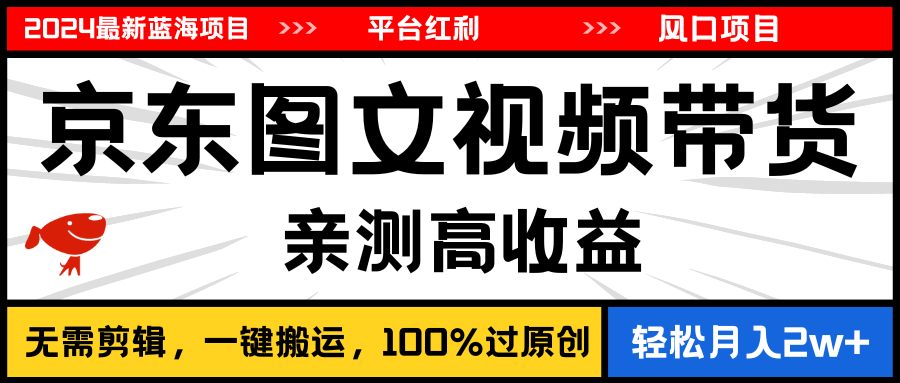 （11147期）2024最新蓝海项目，逛逛京东图文视频带货，无需剪辑，月入20000+-优优云网创