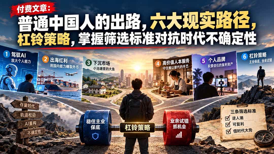 （21058期）付费文章：普通中国人的出路，六大现实路径，杠铃策略，掌握筛选标准对抗时代不确定性-优优云网创-中创网