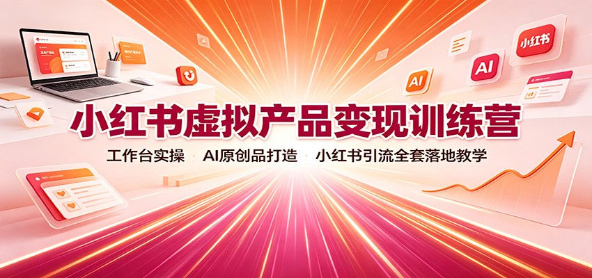 小红书虚拟产品变现训练营：工作台实操，AI原创品打造，小红书引流全套落地教学-优优云网创
